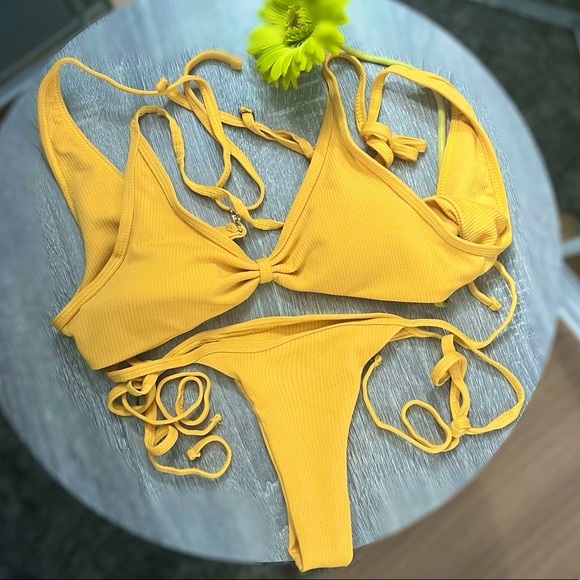Ribbed Bikini Set - Mustard Yellow - Picture 1 of 9